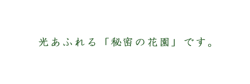 セリフ「光あふれる「秘密の花園」です。」